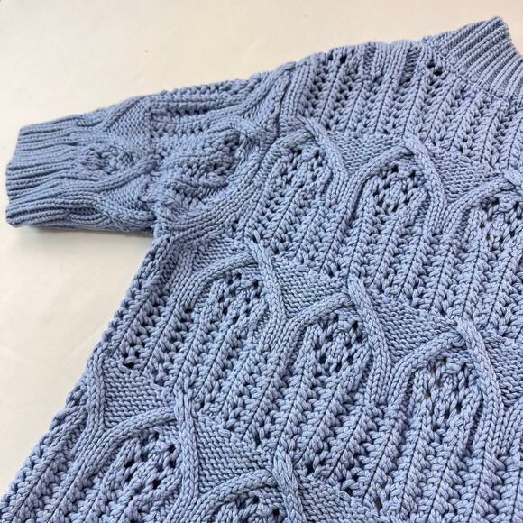 Evie Vintage Blue Eyelet Cardigan Sweater Short Sleeve Women's size Large - Picture 5 of 5